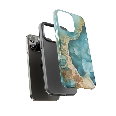 Aquamarine inspired Geode in Watercolor - Impact Resistant Phone Case